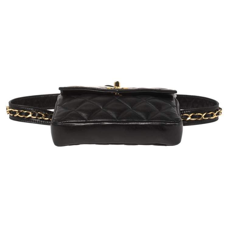 Pre Owned Chanel Black Quilted Leather Vintage Classic Chain Belt Bag