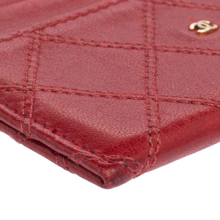 Pre Owned Chanel Red Quilted Leather Classic Vintage Card Holder