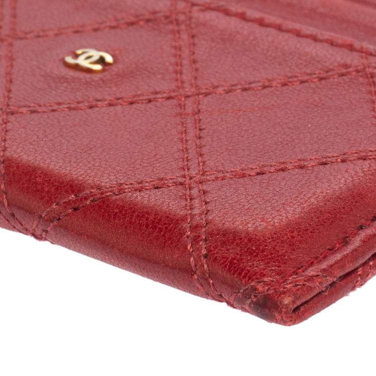 Pre Owned Chanel Red Quilted Leather Classic Vintage Card Holder
