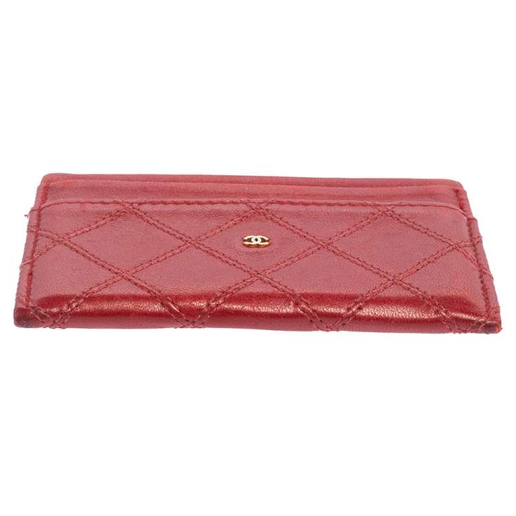 Pre Owned Chanel Red Quilted Leather Classic Vintage Card Holder