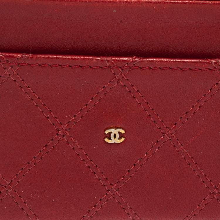 Pre Owned Chanel Red Quilted Leather Classic Vintage Card Holder
