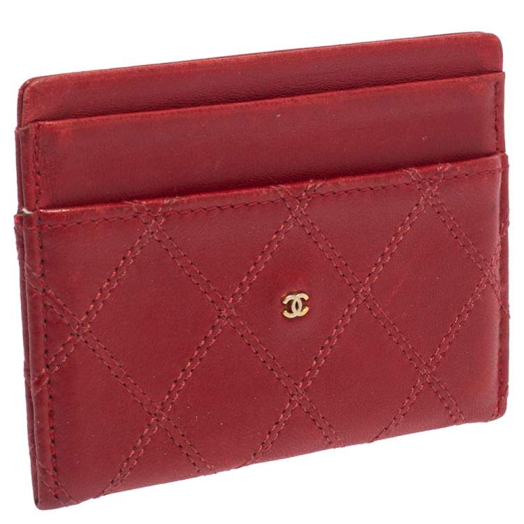 Pre Owned Chanel Red Quilted Leather Classic Vintage Card Holder
