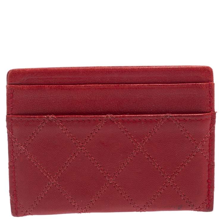 Pre Owned Chanel Red Quilted Leather Classic Vintage Card Holder