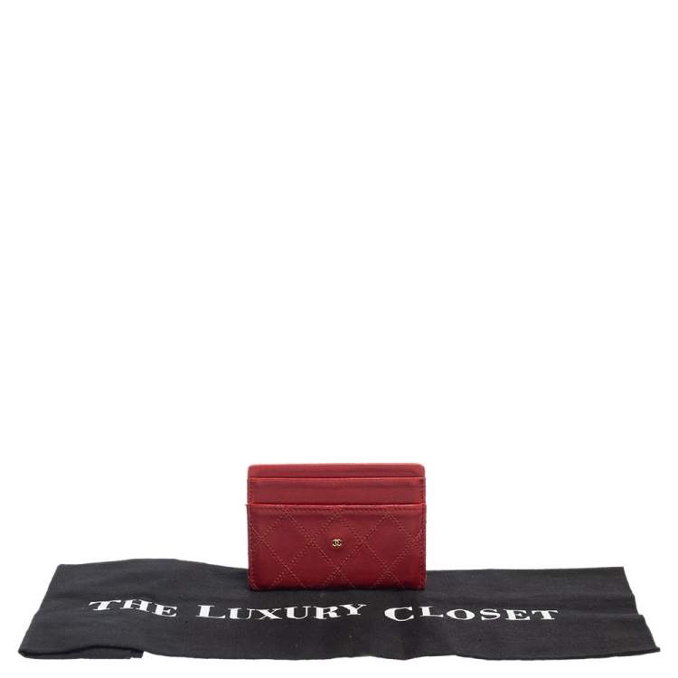 Pre Owned Chanel Red Quilted Leather Classic Vintage Card Holder