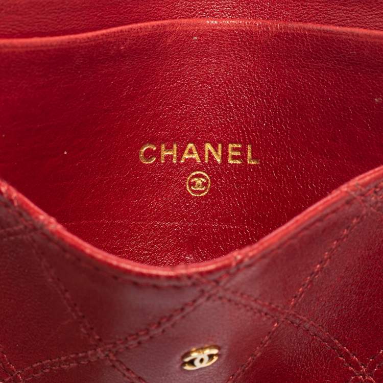 Pre Owned Chanel Red Quilted Leather Classic Vintage Card Holder