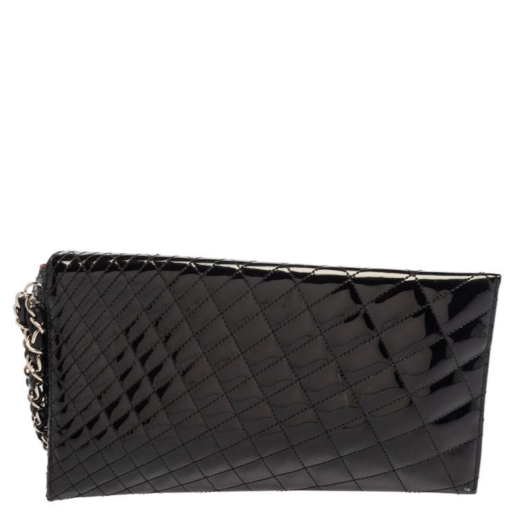 Pre Owned Chanel Black Quilted Patent Leather Gala Zip Clutch