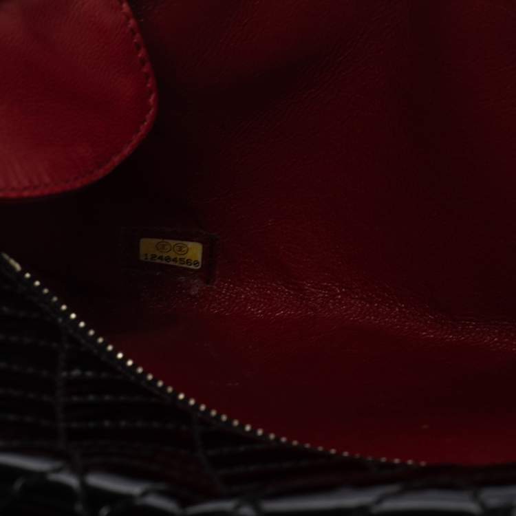 Pre Owned Chanel Black Quilted Patent Leather Gala Zip Clutch