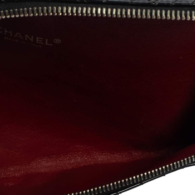 Pre Owned Chanel Black Quilted Patent Leather Gala Zip Clutch