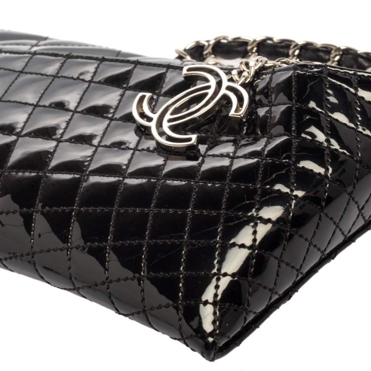 Pre Owned Chanel Black Quilted Patent Leather Gala Zip Clutch