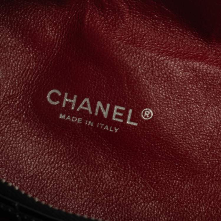 Pre Owned Chanel Black Quilted Patent Leather Gala Zip Clutch