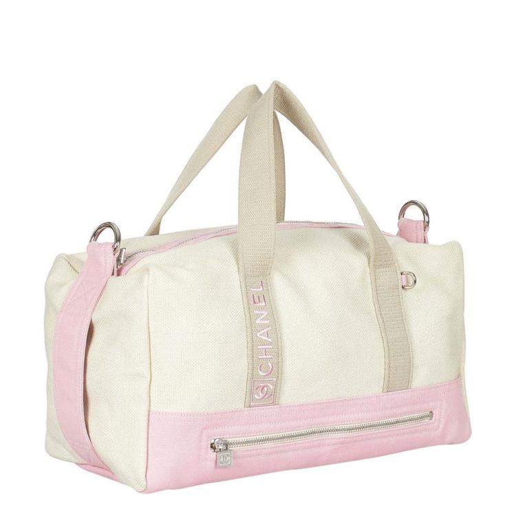 Chanel Cream/Pink Canvas Sport Line Boston Bag Chanel