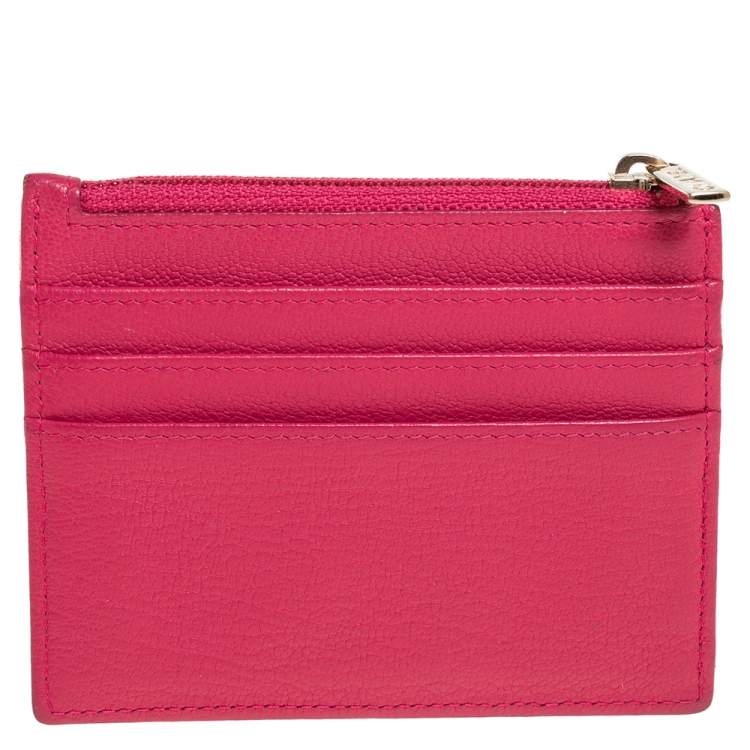 Pre Owned Chanel Pink Leather Timeless Zip Card Holder