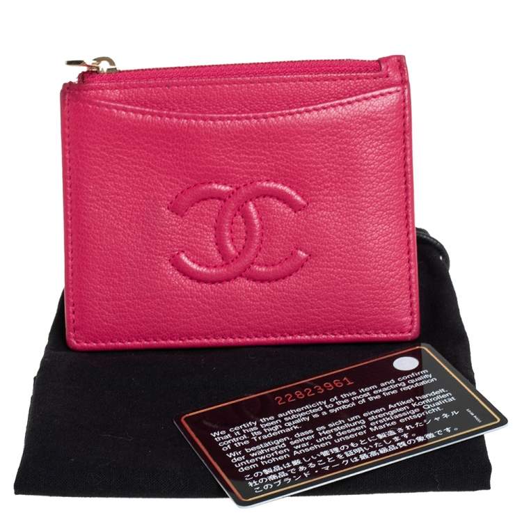 Pre Owned Chanel Pink Leather Timeless Zip Card Holder