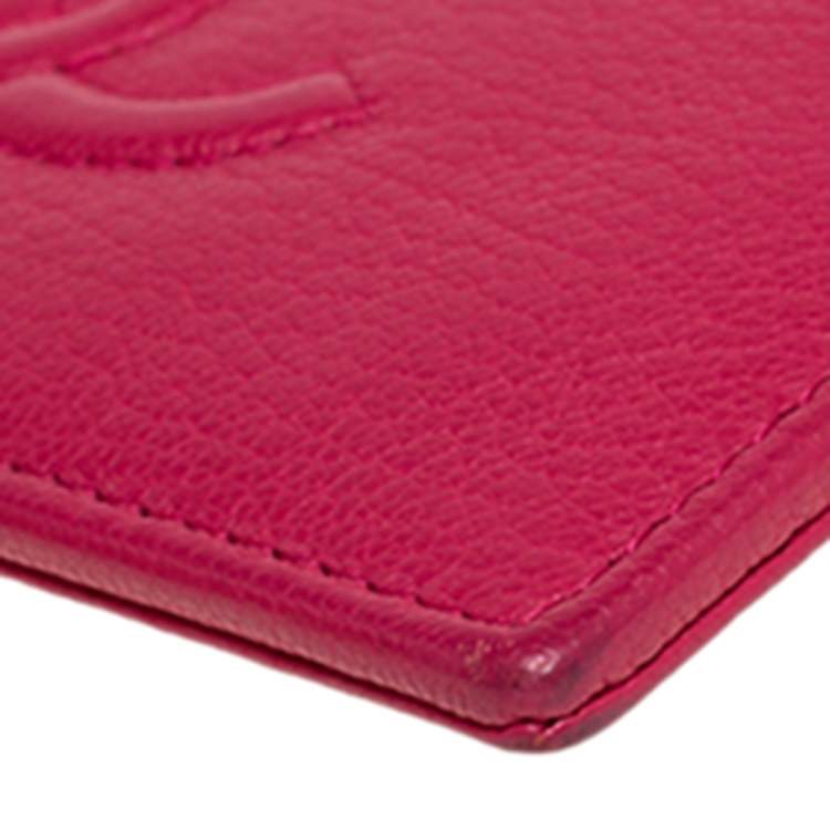 Pre Owned Chanel Pink Leather Timeless Zip Card Holder