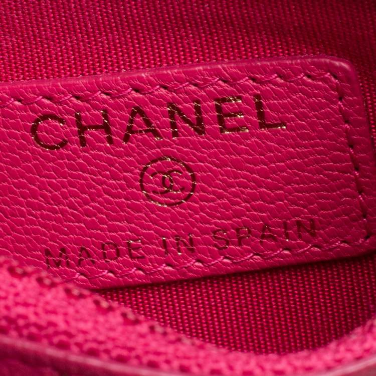Pre Owned Chanel Pink Leather Timeless Zip Card Holder