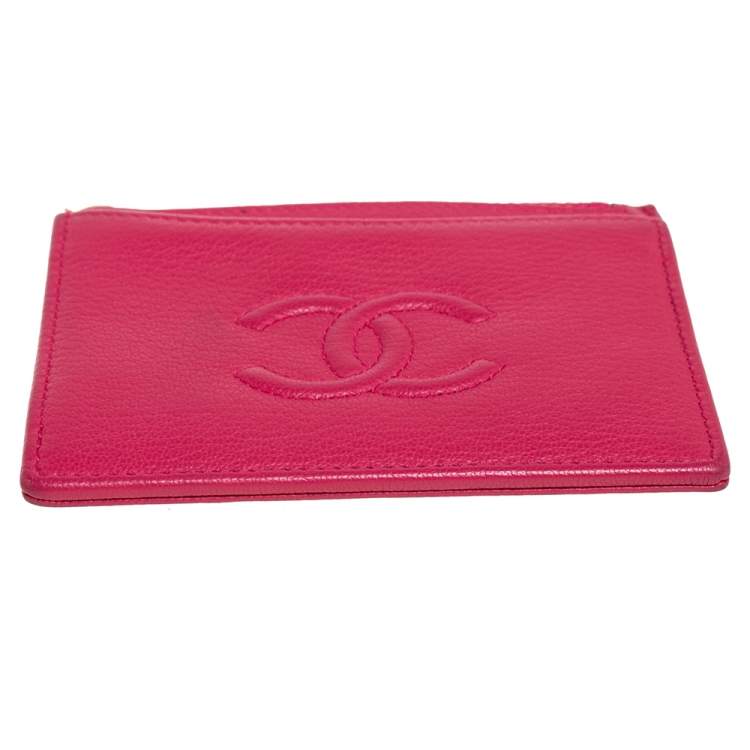 Pre Owned Chanel Pink Leather Timeless Zip Card Holder