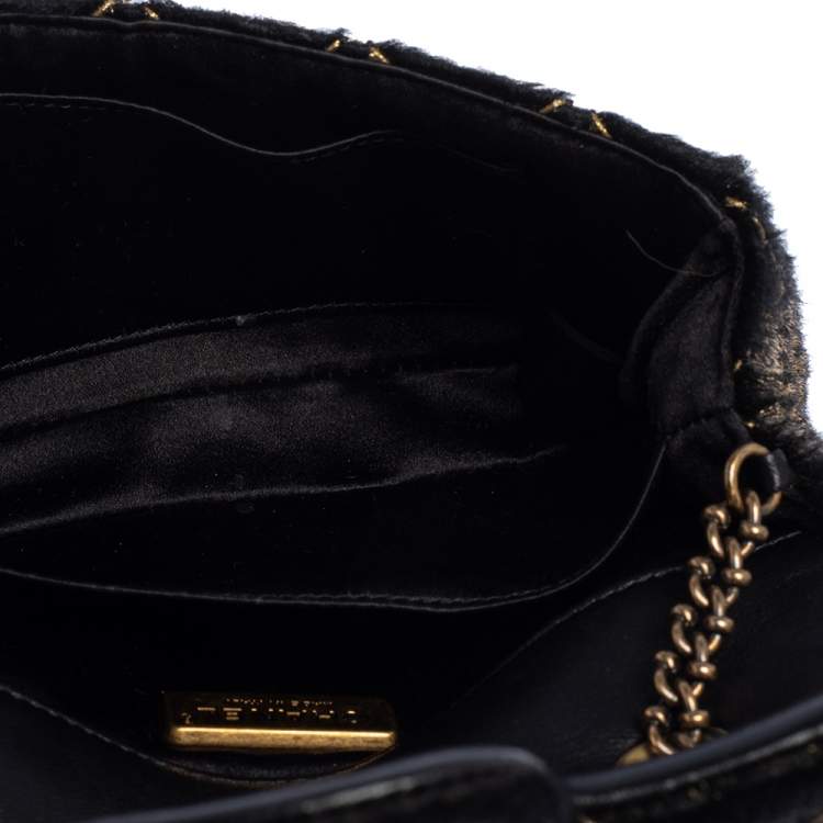 Pre Owned Chanel Black/Gold Quilted Calf Hair Extra Mini Classic Single Flap Bag