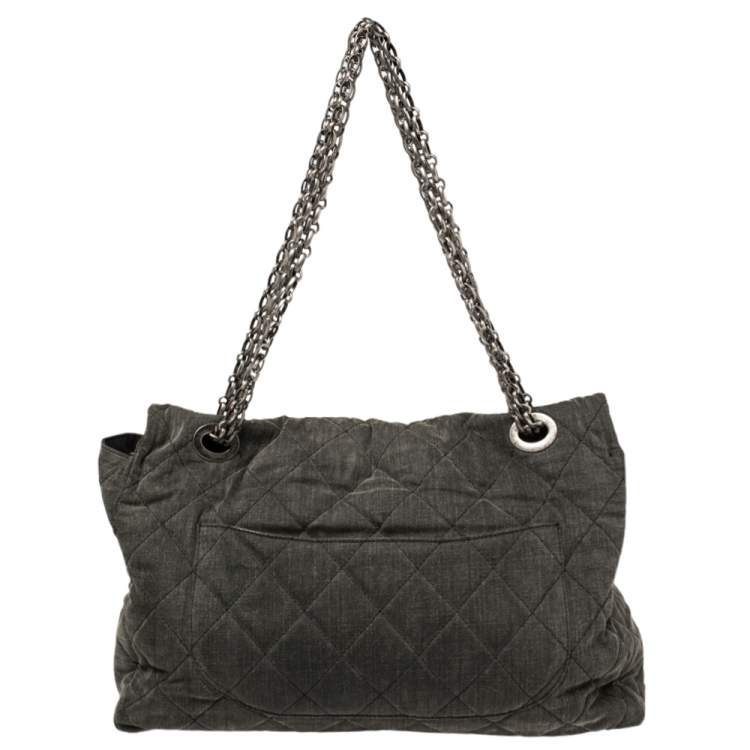 Pre Owned Chanel Grey Quilted Denim XXL Reissue 2.55 Flap Bag