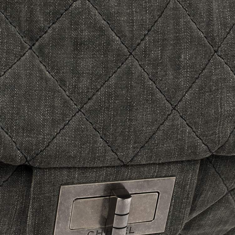Pre Owned Chanel Grey Quilted Denim XXL Reissue 2.55 Flap Bag