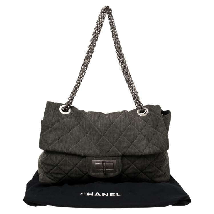 Pre Owned Chanel Grey Quilted Denim XXL Reissue 2.55 Flap Bag
