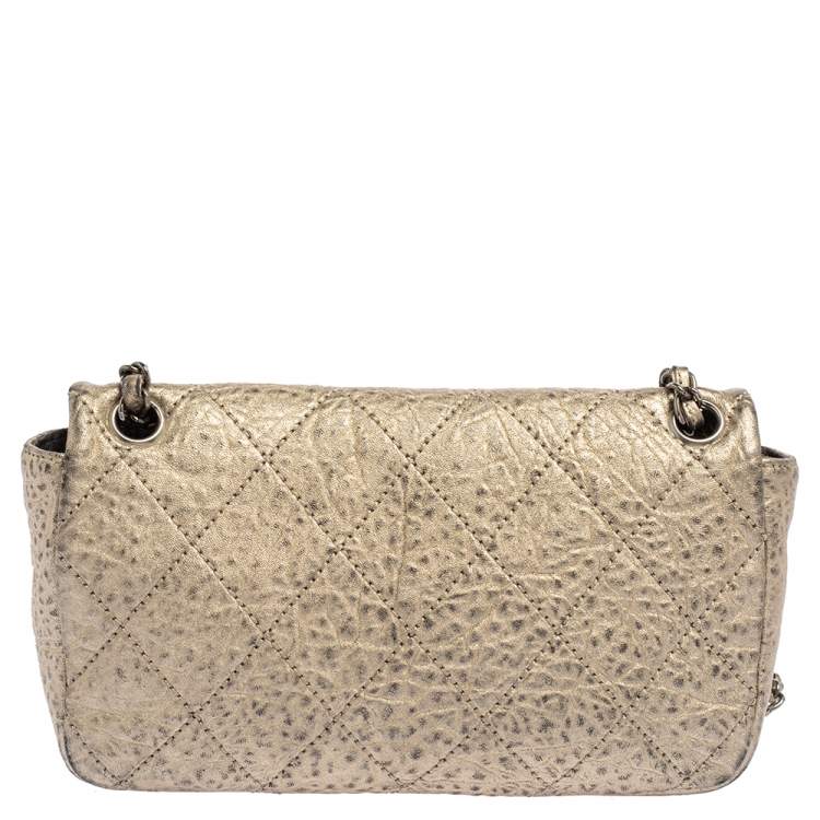 Pre Owned Chanel Metallic Gold Quilted Leather Flap Bag