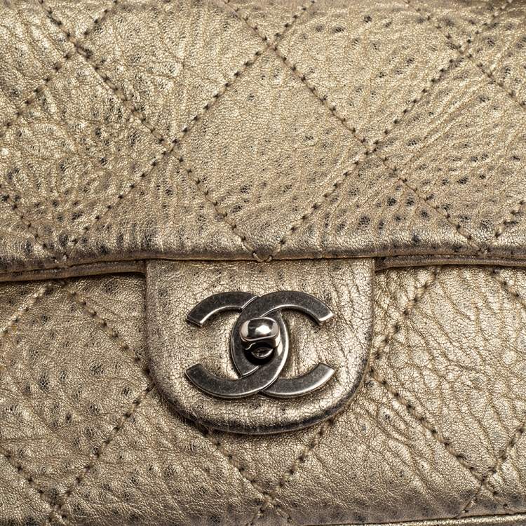 Pre Owned Chanel Metallic Gold Quilted Leather Flap Bag