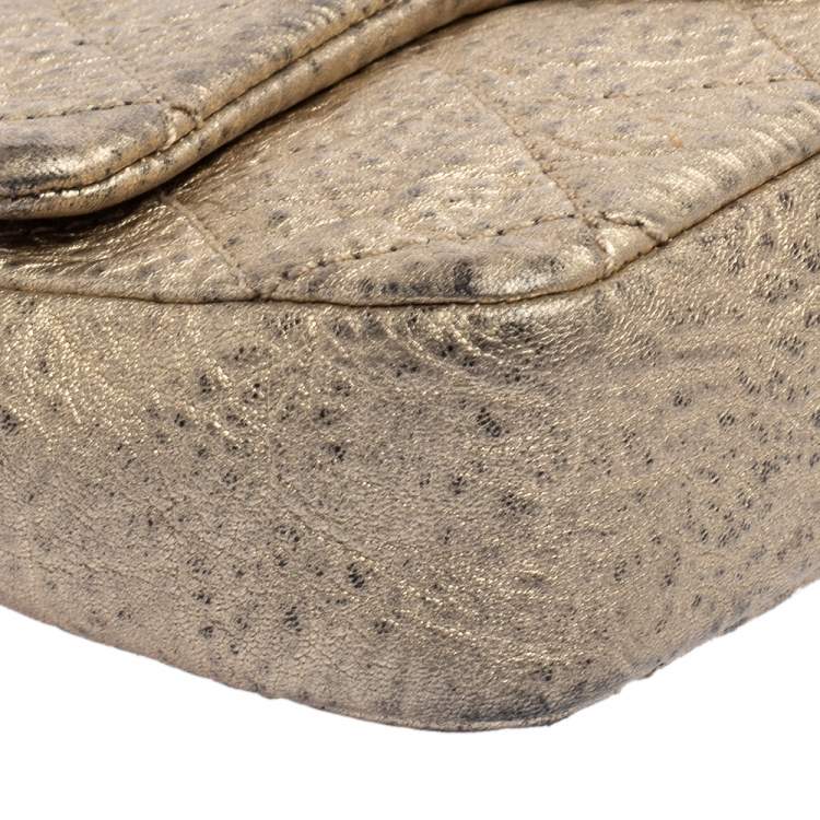 Pre Owned Chanel Metallic Gold Quilted Leather Flap Bag