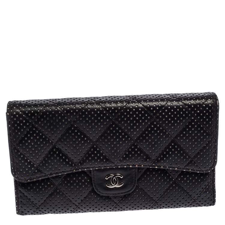 Chanel Black Quilted Perforated Leather Continental Wallet Chanel