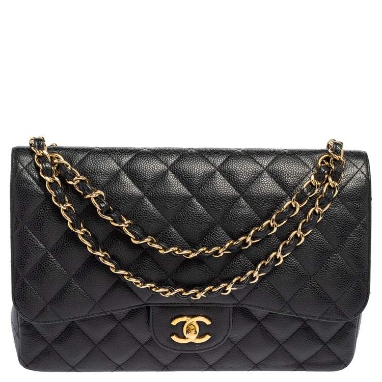 Chanel Black Quilted Caviar Leather Jumbo Classic Double Flap Bag ...