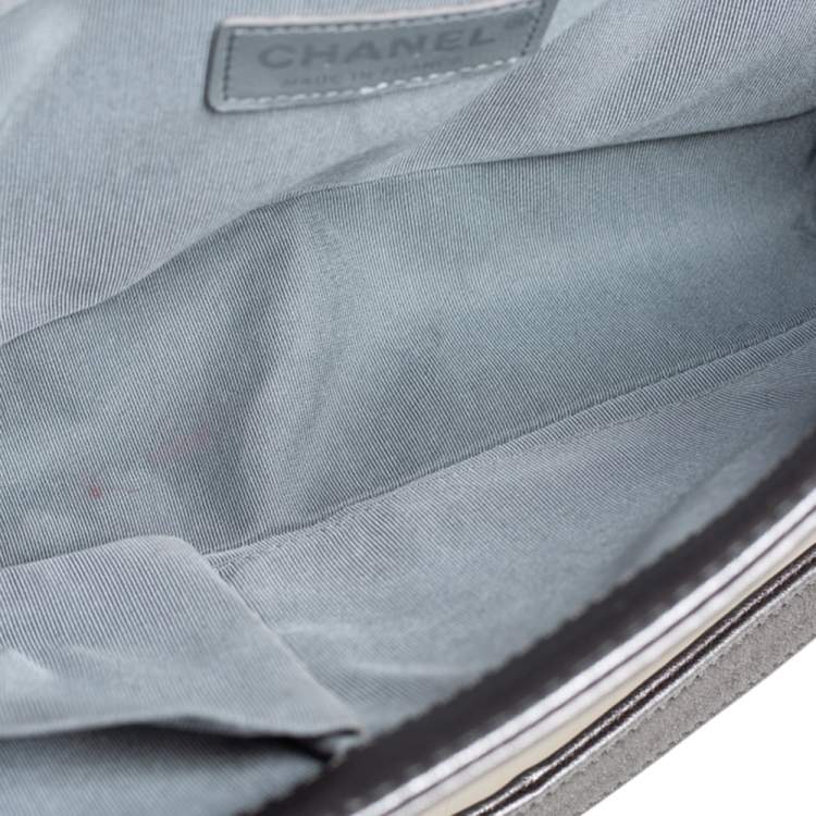 Pre Owned Chanel Silver Quilted Perforated Leather New Medium Boy Flap Bag