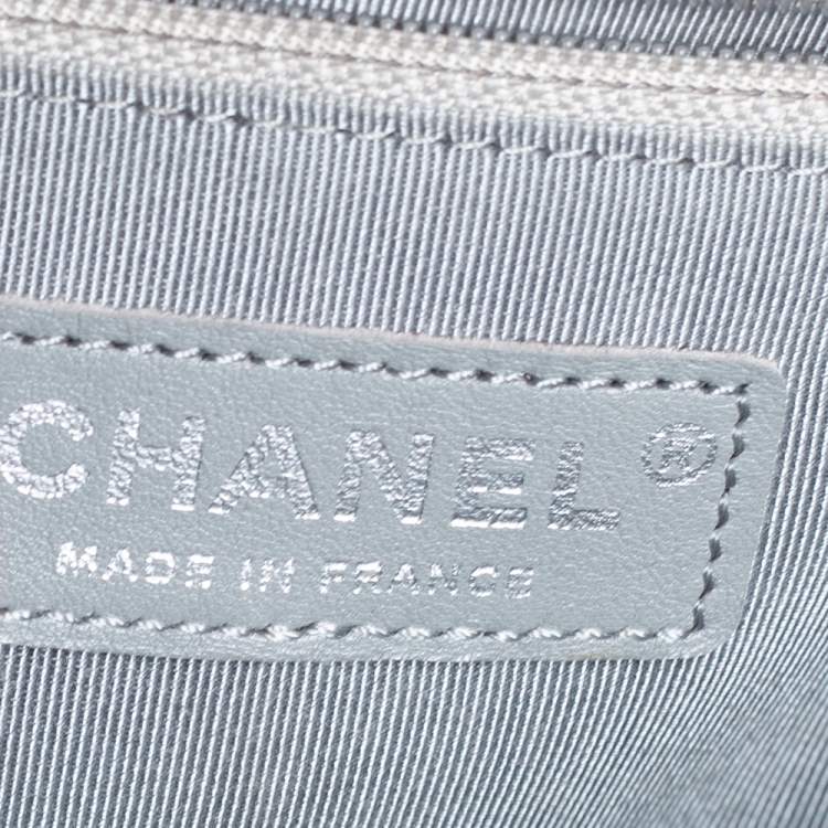 Pre Owned Chanel Silver Quilted Perforated Leather New Medium Boy Flap Bag