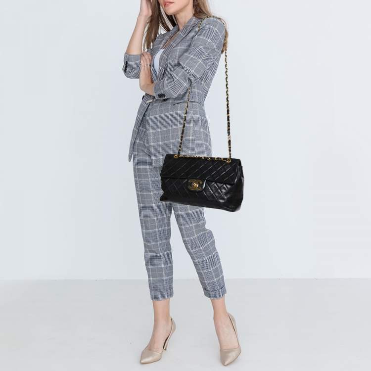 Pre Owned Chanel Black Quilted Leather Maxi Vintage Classic Single Flap Bag