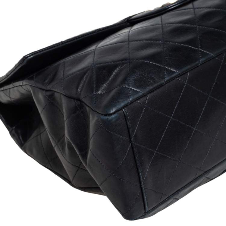 Pre Owned Chanel Black Quilted Leather Maxi Vintage Classic Single Flap Bag