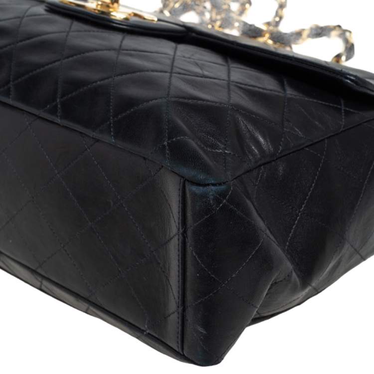 Pre Owned Chanel Black Quilted Leather Maxi Vintage Classic Single Flap Bag
