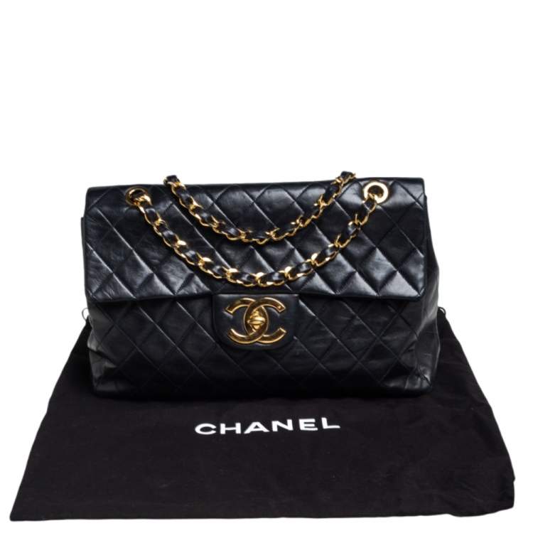 Pre Owned Chanel Black Quilted Leather Maxi Vintage Classic Single Flap Bag