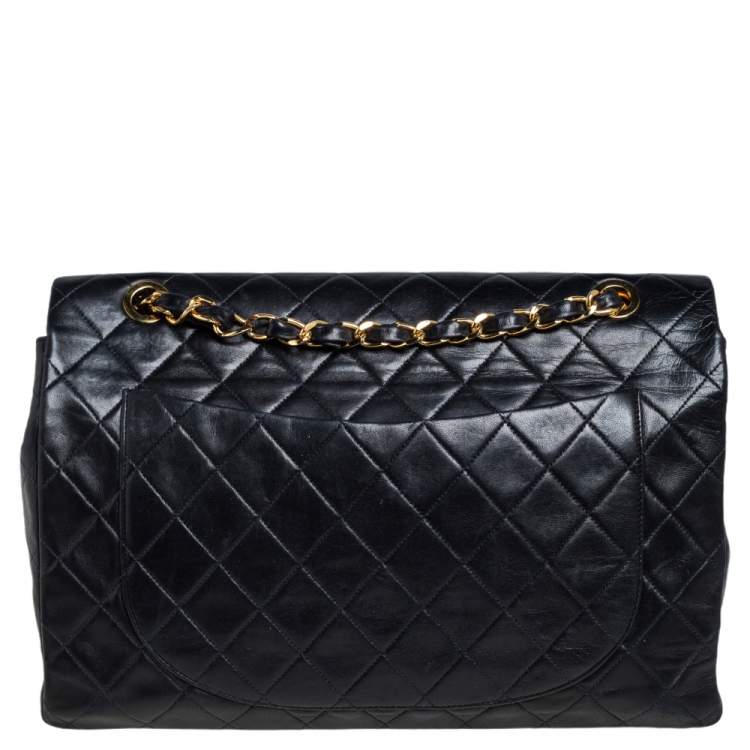 Pre Owned Chanel Black Quilted Leather Maxi Vintage Classic Single Flap Bag