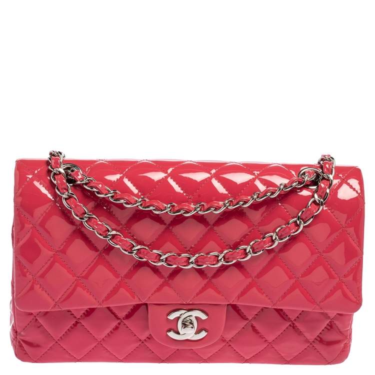 Chanel Pink Quilted Patent Leather Medium Classic Double Flap Shoulder Bag  Chanel