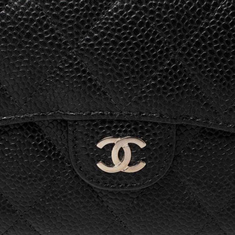 Pre Owned Chanel Black Quilted Caviar Leather Classic Trifold Flap Wallet