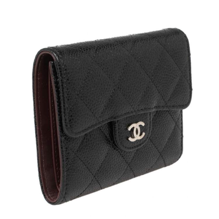 Pre Owned Chanel Black Quilted Caviar Leather Classic Trifold Flap Wallet