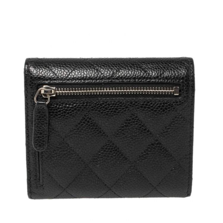 Pre Owned Chanel Black Quilted Caviar Leather Classic Trifold Flap Wallet
