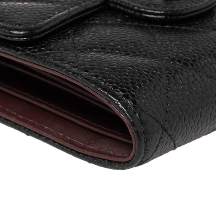 Pre Owned Chanel Black Quilted Caviar Leather Classic Trifold Flap Wallet