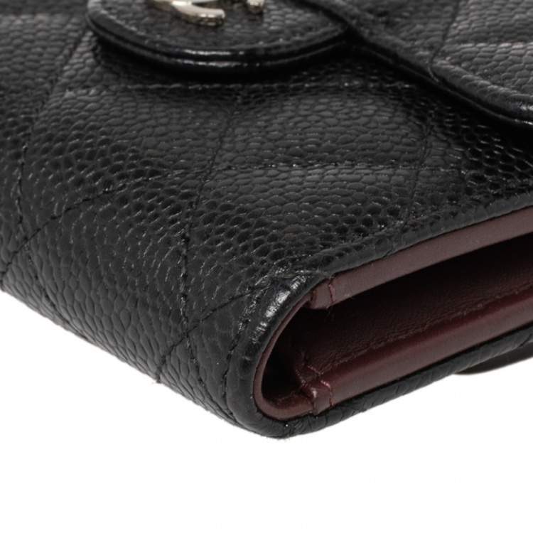 Pre Owned Chanel Black Quilted Caviar Leather Classic Trifold Flap Wallet