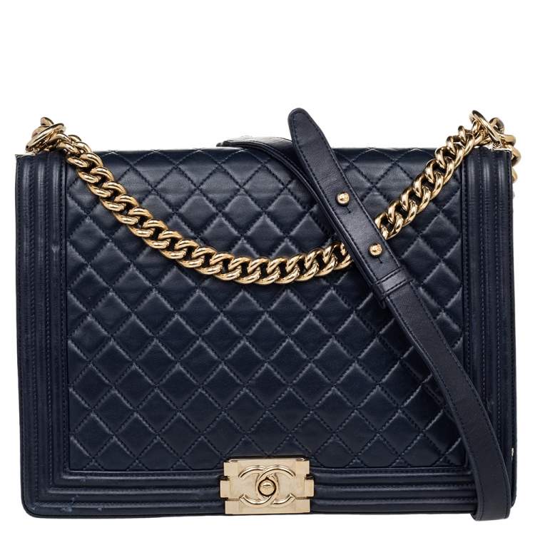 Chanel Navy Blue Quilted Glazed Leather Large Boy Flap Bag Chanel | The  Luxury Closet