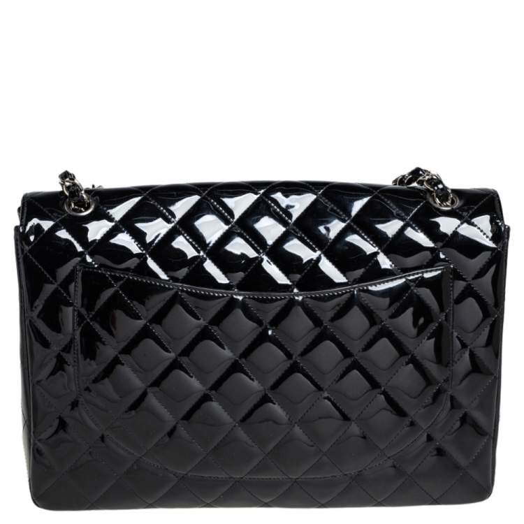 Pre Owned Chanel Black Quilted Patent Leather Maxi Classic Single Flap Bag
