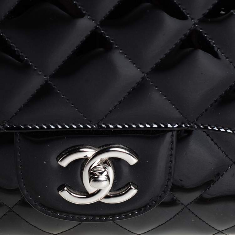 Pre Owned Chanel Black Quilted Patent Leather Maxi Classic Single Flap Bag