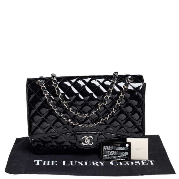 Pre Owned Chanel Black Quilted Patent Leather Maxi Classic Single Flap Bag