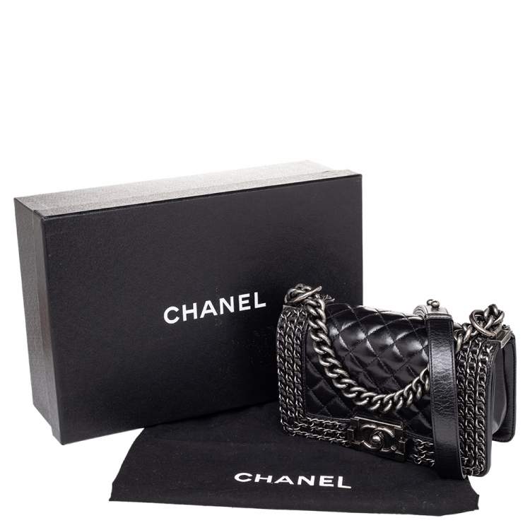 Pre Owned Chanel Black Quilted Leather Small Boy Flap Bag