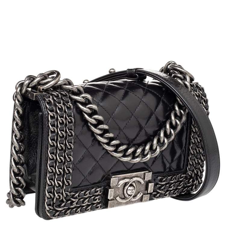 Pre Owned Chanel Black Quilted Leather Small Boy Flap Bag