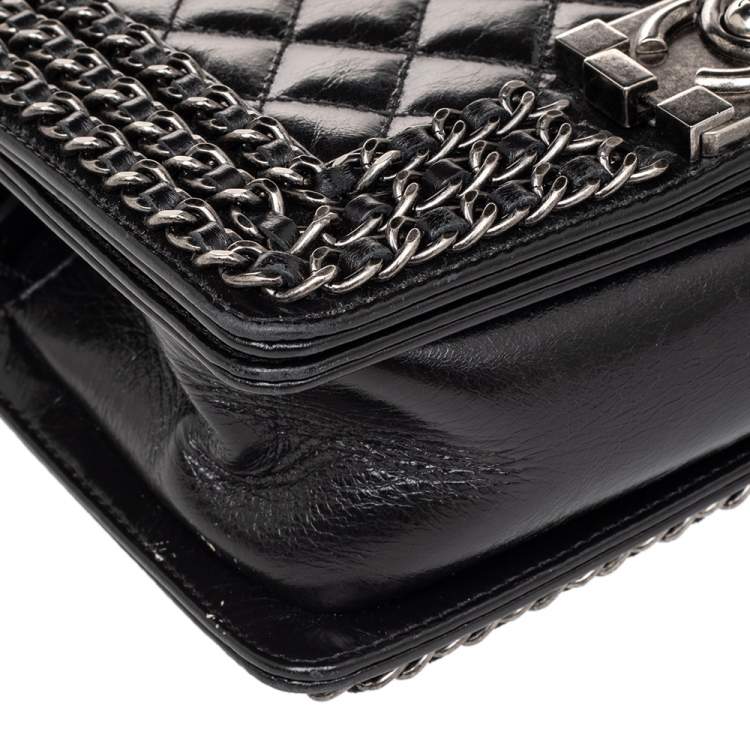 Pre Owned Chanel Black Quilted Leather Small Boy Flap Bag