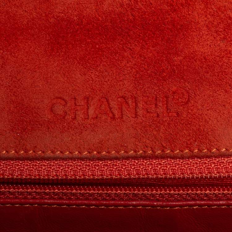 Pre Owned Chanel Orange Stitch Square Quilted Suede Single Flap Bag